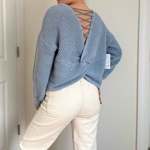 Knot Back with Lace Up Design Pullover Sweater